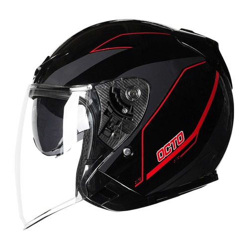 OCTO 옥토 V2 GREY/RED 오픈페이스 헬멧 배달대행 라이더 가성비 이너바이저 내장 내피분리